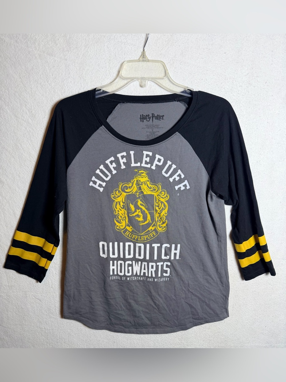 Official Harry Potter Hufflepuff Quidditch Stripe Raglan Shirt - Size M